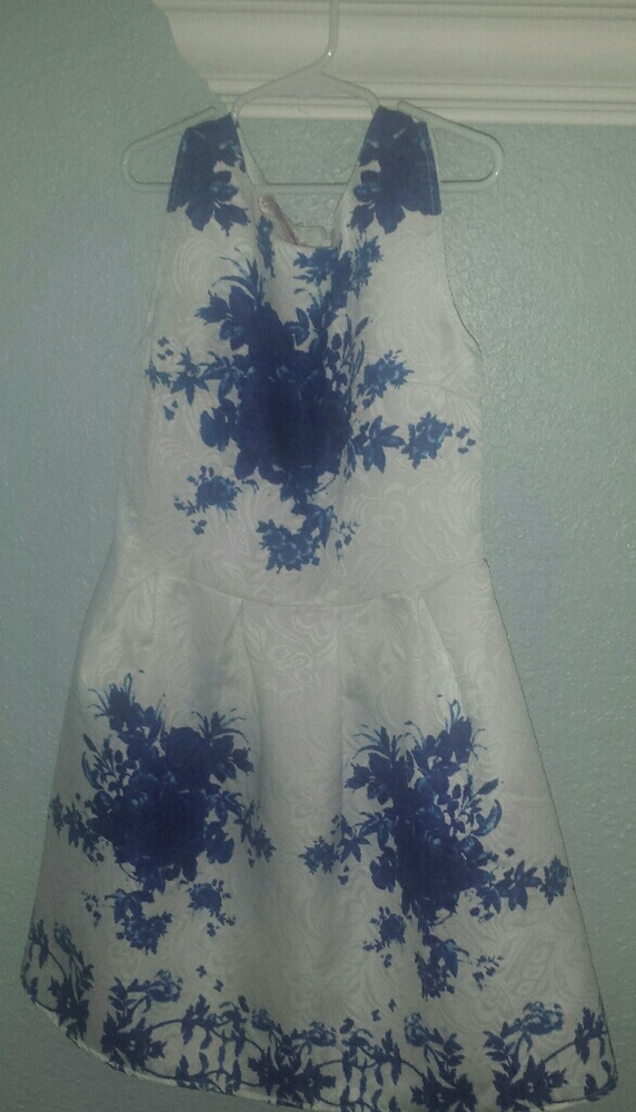 Blue Flower Brocade Party Dress